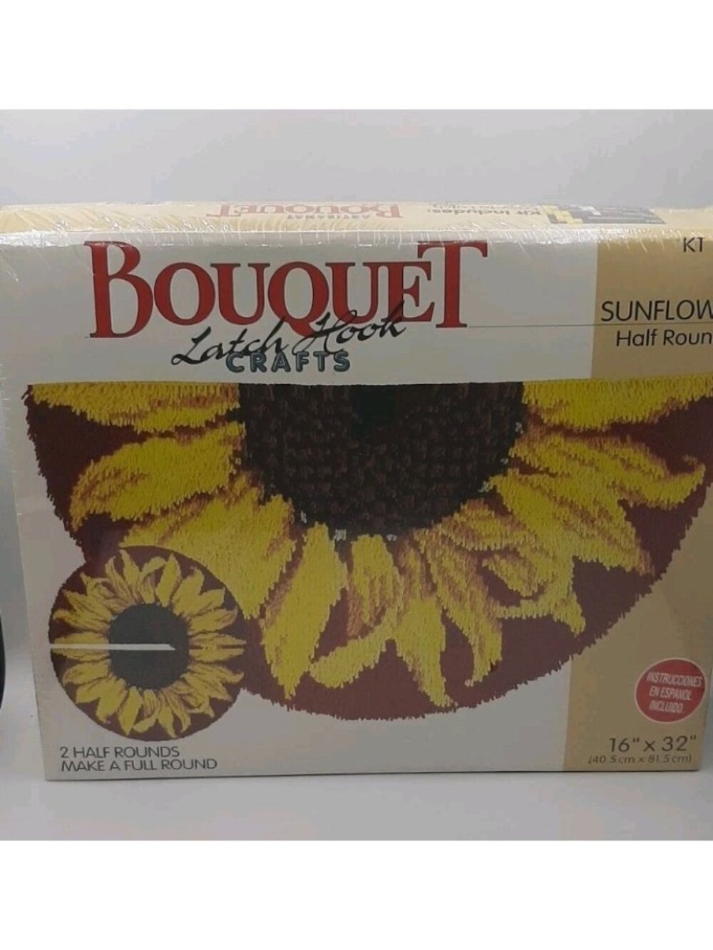 Vintage Sunflower Latch Hook Rug Kit Perfect Project Grandmacore NIB Half Round